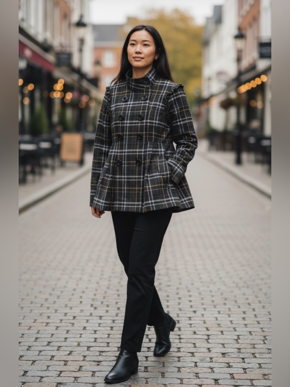 RAMPAGE‎ Double Breasted Gray Plaid Jacket Women's Small Punk Grunge Preppy